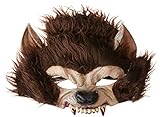 Werewolf Half Face Latex Mask, Brown, with Fur & Teeth