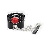 Damen Leder Halsband Leckloch Ausgießer Mund Plug Ball Gr. Einheitsgröße, Rote Kugel, schwarzes Leder