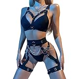 YOMORIO Damen Dessous Set Sexy, Nachtwäsche Sexy Set Babydoll Reizwäsche mit BH, Slip, Gürtel Anzug Unterwäsche Strapse Set Große Größen Bodysuit Lingerie Outfit Frauen G String Dessous