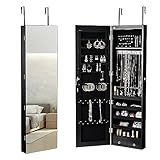 COSTWAY Schmuckschrank mit LED Beleuchtung, Schmuckregal hängend, Spiegelschrank mit Spiegel, abschließbar mit Schlüsseln, Schmuckaufbewahrung für Schmuck & Kosmetika, 120 cm hoch (Schwarz)